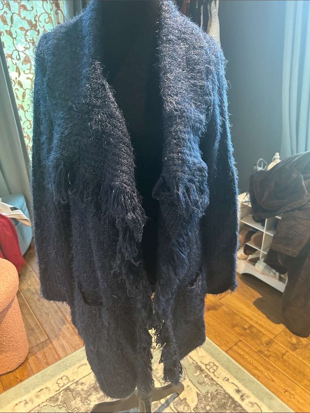 Cozy Navy Fuzzy Open-Front Cardigan